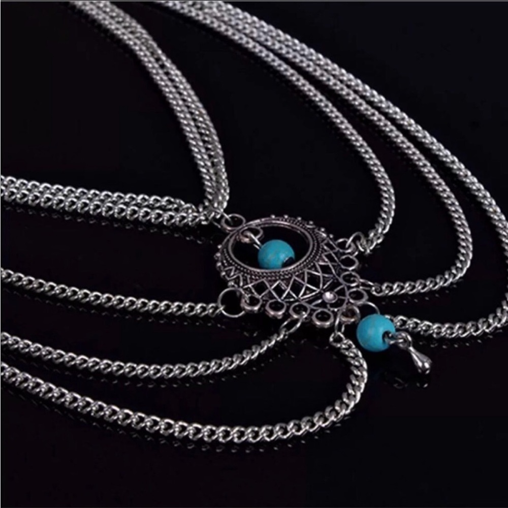 NWT•ATELIER JAI•TURQUOISE & SILVER BOHO CHIC ANKLE BRACELET /ARM WRAP•NEW - Picture 5 of 11